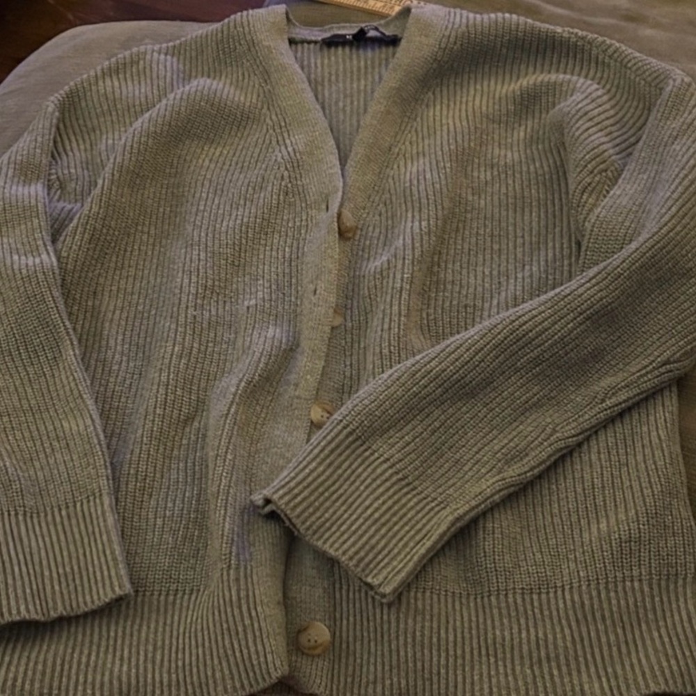 Hudson Los Angeles Size Large Gray Ribbed Cardigan Sweater
